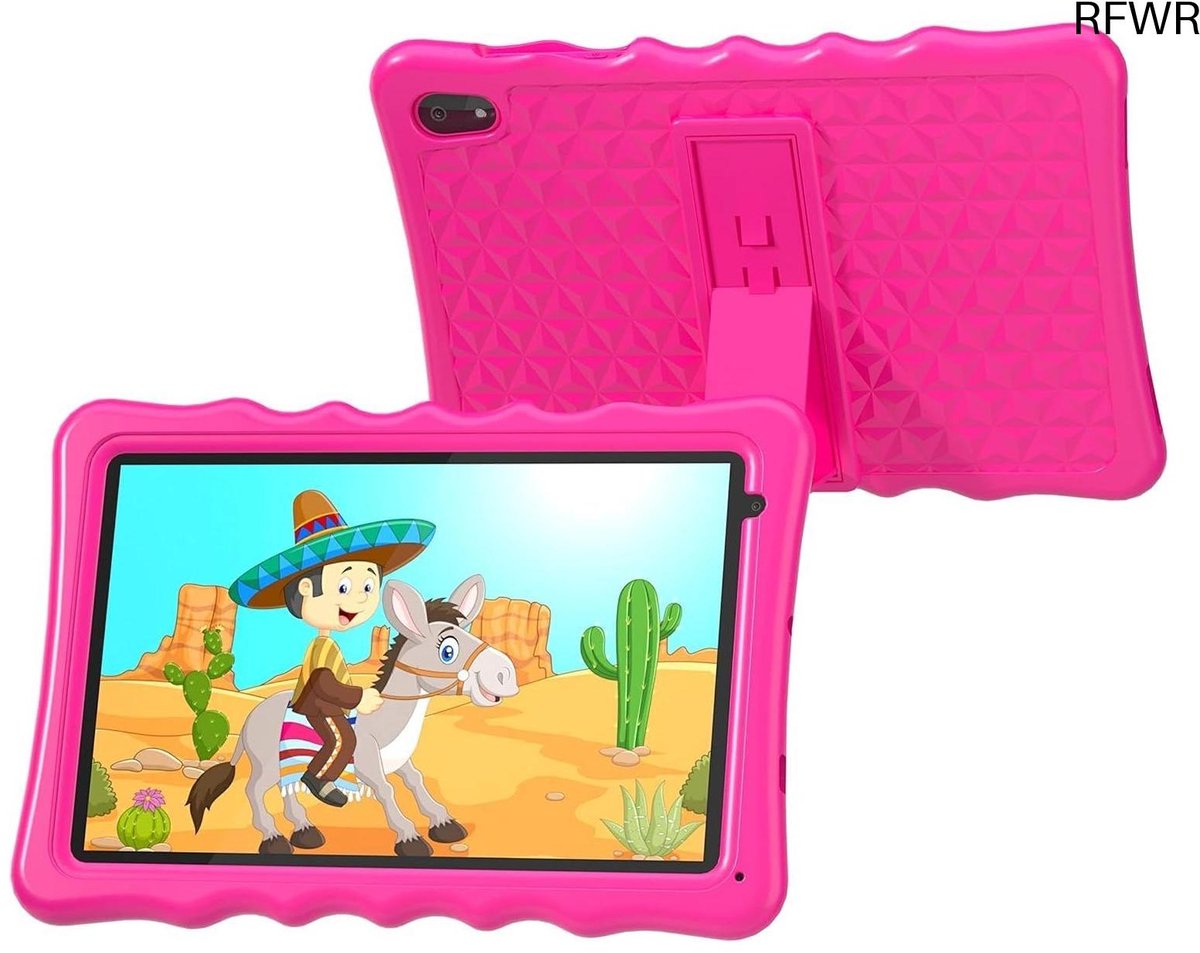 RFWR® Kindertablet 10,1 inch Android 13 met 32 GB, schokbestendige behuizing, dubbele camera en ouderlijk toezicht