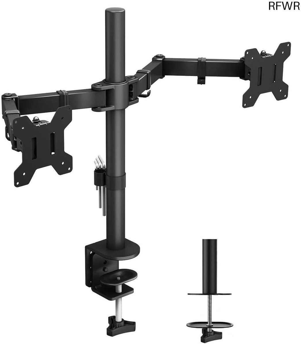 Image of RFWR® Dubbele Monitorstandaard voor 13-27 inch Schermen - Ergonomisch, Verstelbaar en Ruimtebesparend
