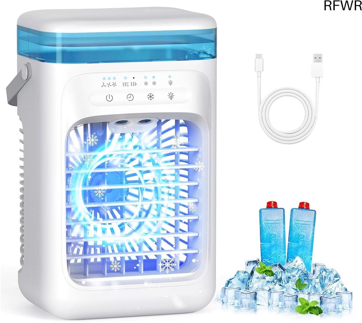 RFWR® Draagbare 5-in-1 mini-airconditioning met 1000 ml waterreservoir en RGB-verlichting - Stille luchtkoeler voor thuis en kantoor