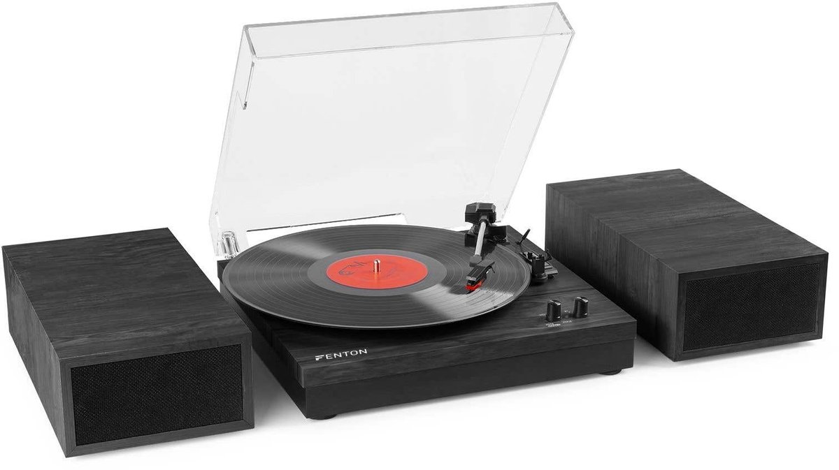 Retro Platenspeler met Bluetooth en Speakers - Fenton RP165B - Incl. Naald - Zwart / Grijs