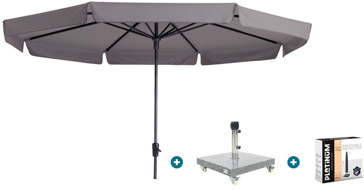 Madison Syros Luxe stokparasol Ø350 cm. - Taupe met Sevilla voet en hoes