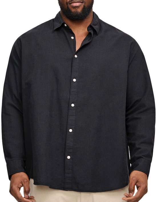 JACK&JONES PLUS JJEBREEZE LINEN BLEND SHIRT LS SN PLS Heren Overhemd - Black