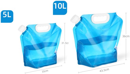 waterzak - Opvouwbare waterzak - Set van 4 opvouwbare watertanks - Flexibele emmer van 2x 5L en 2x 10L - Draagbare nooddrinkwaterzak met afsluitbaar deksel - Noodwatertank - Noodpakket voor thuis van Merkloos — afbeelding 3