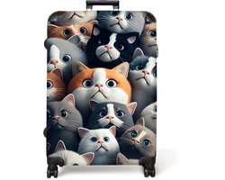 NoBoringSuitcases.com NoBoringSuitcases.com® - Koffer groot - Reiskoffer lichtgewicht - Kat - Dieren - Poes - Grijs - Patronen - Kind - Rolkoffer met 4 wielen - 98 liter bagage