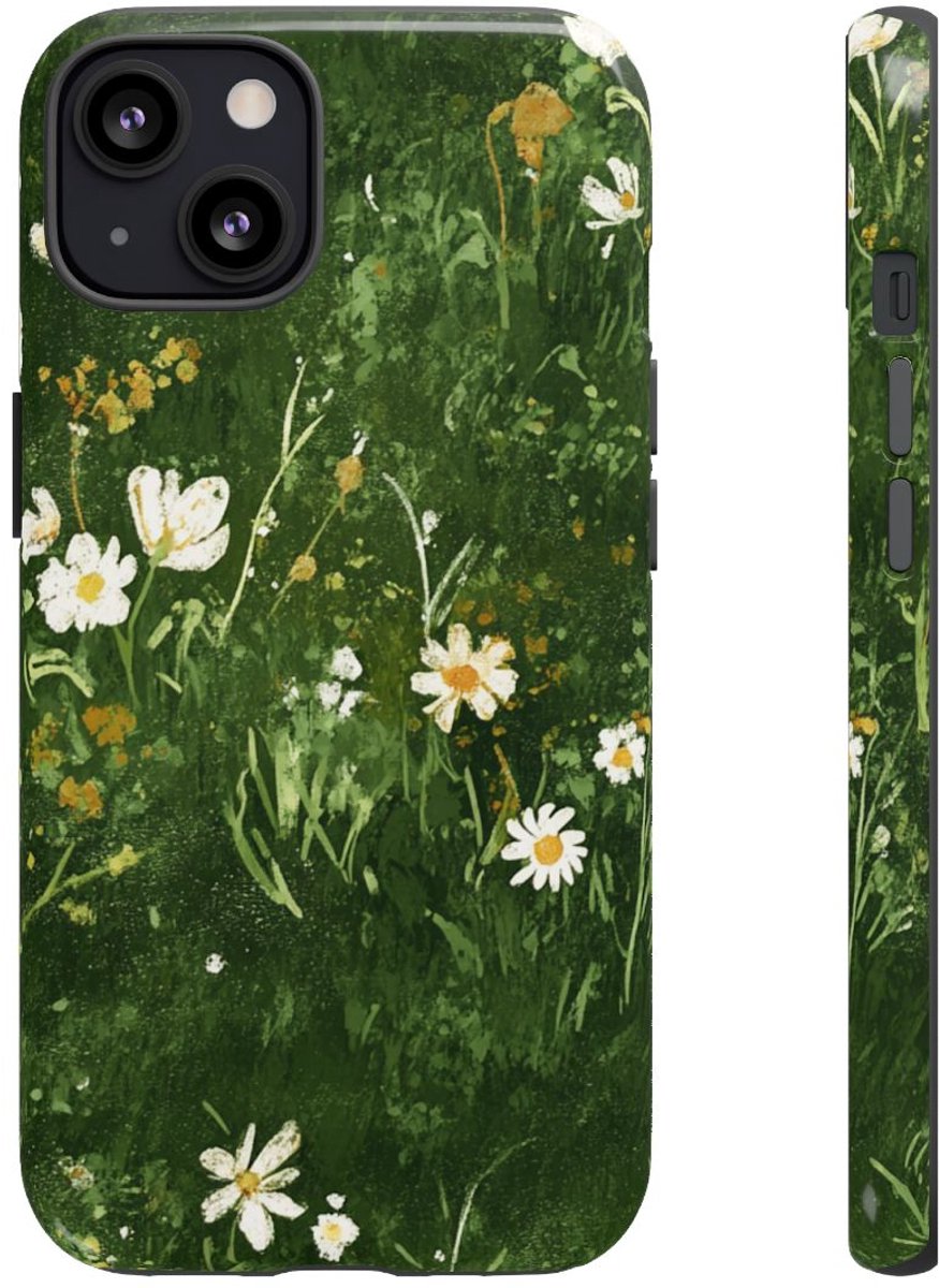 Groene Weide met Witte Bloemen – Telefoonhoesje Geschikt voor iPhone 13