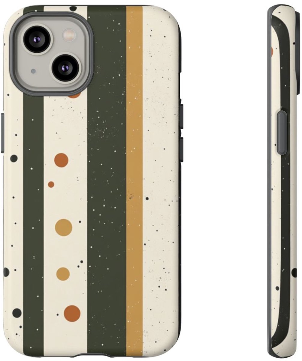 Retro Verticale Strepen en Stippenpatroon – Telefoonhoesje Geschikt voor iPhone 14