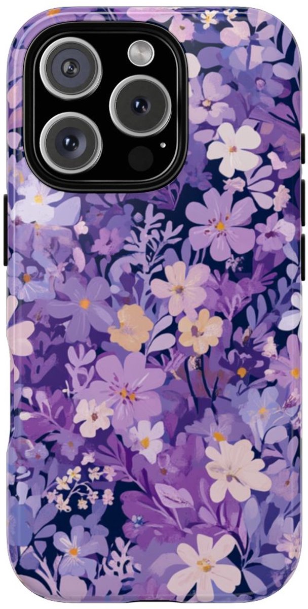 Paars Bloemenpatroon – Telefoonhoesje Geschikt voor iPhone 16 Pro