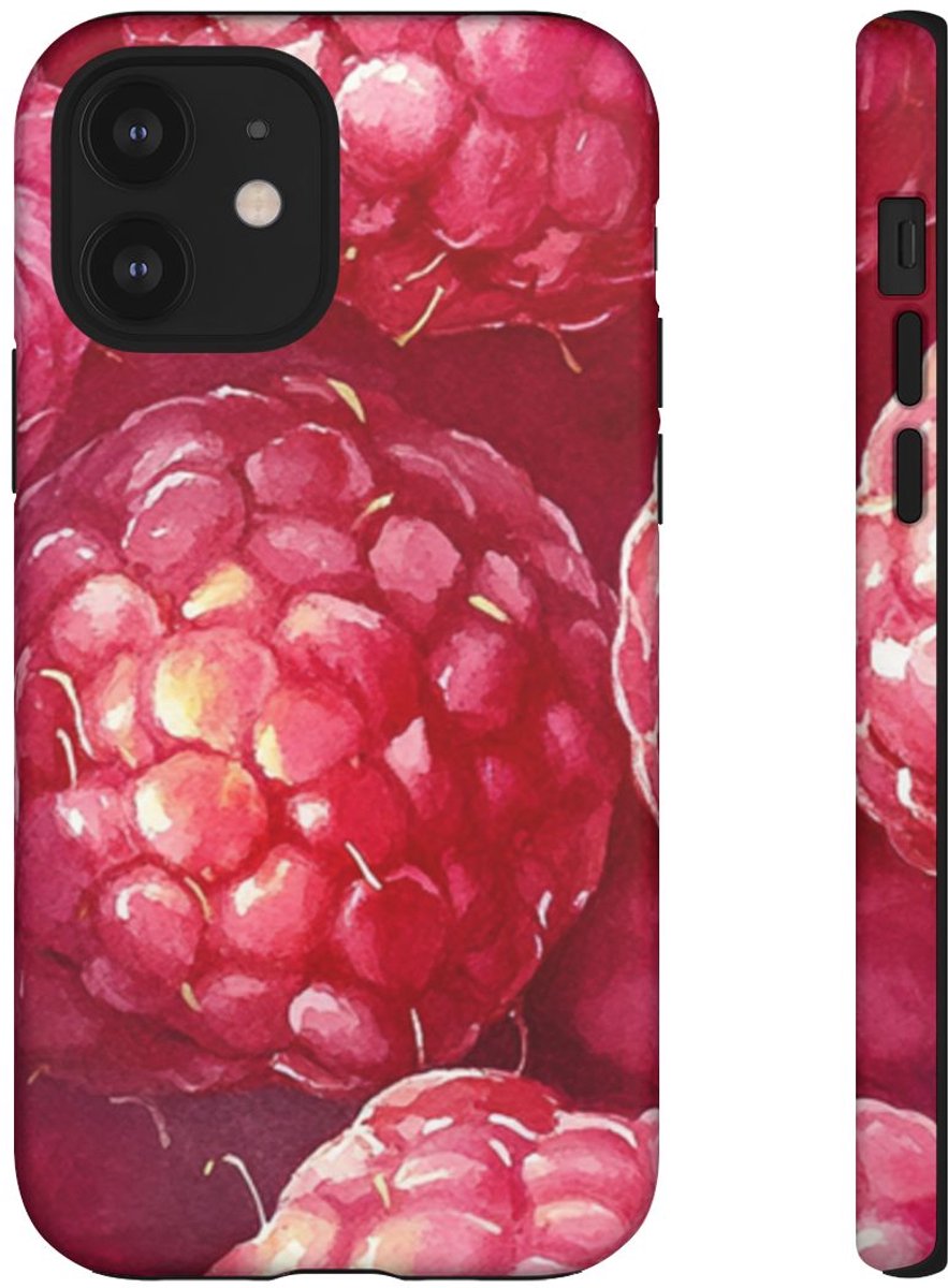 Aquarel Frambozen van Dichtbij – Telefoonhoesje Geschikt voor iPhone 12