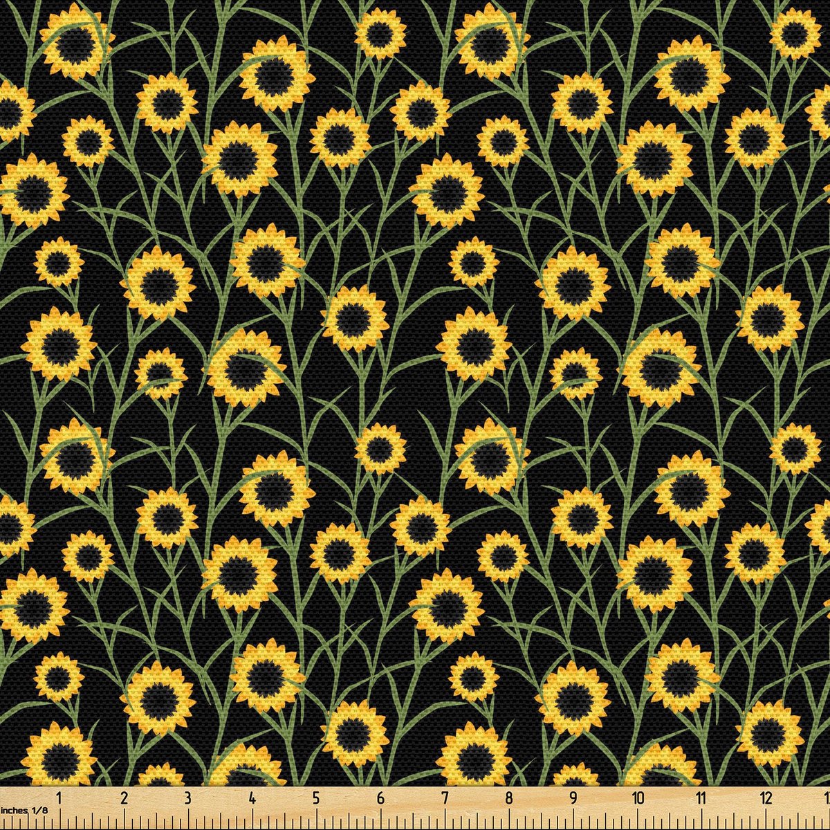 ABAKUHAUS Zomerstof per meter, Bloeiende Zonnebloementuin, Hoogwaardige stoffen bekleding voor woonaccessoires, 10M (148x1000cm), Zwart Geel
