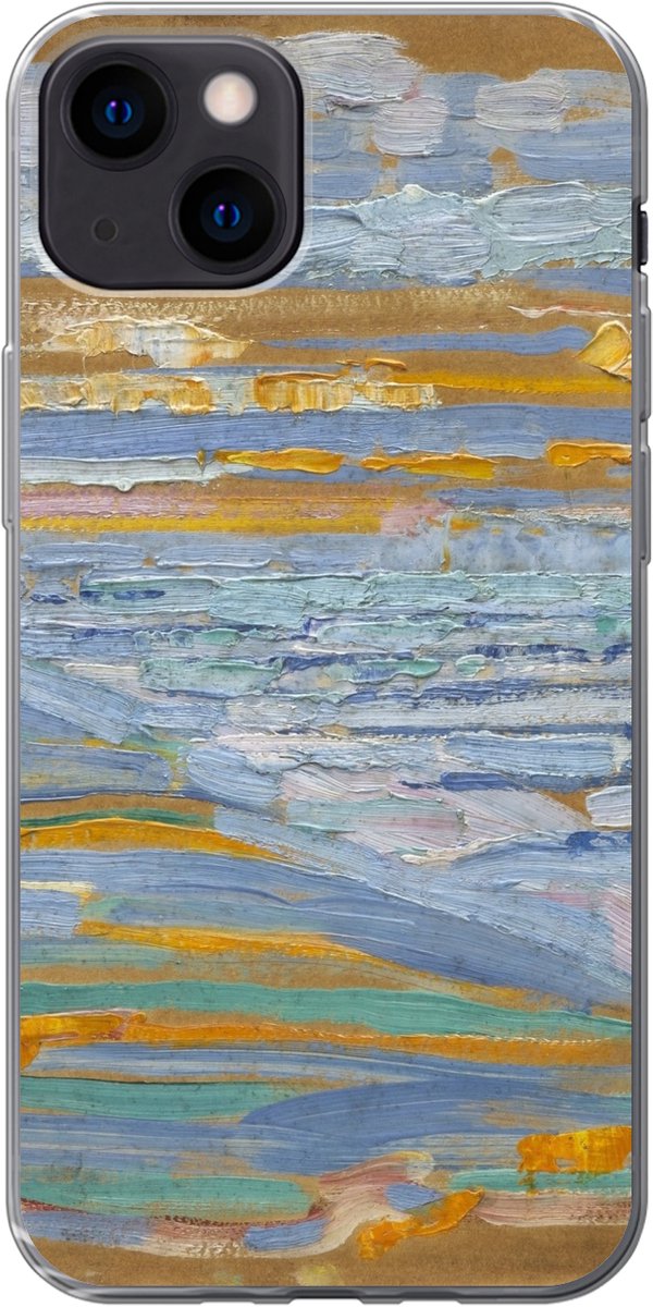 Telefoonhoesje Geschikt voor iPhone 13 hoesje - Gezicht op strand en pier vanaf de duinen - Piet Mondriaan - Siliconen Telefoonhoesje Telefoonhoesje