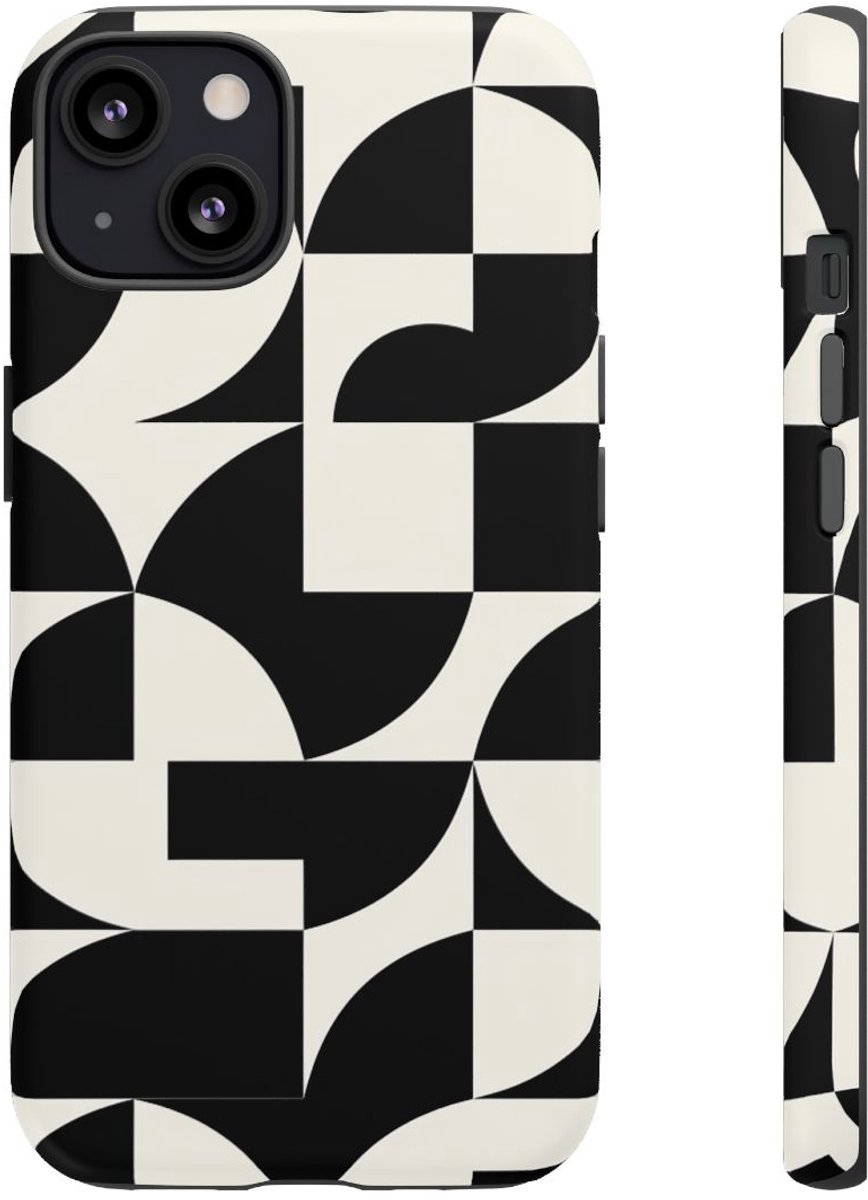 Zwart-Wit Geometrisch Abstract Patroon – Telefoonhoesje Geschikt voor iPhone 13