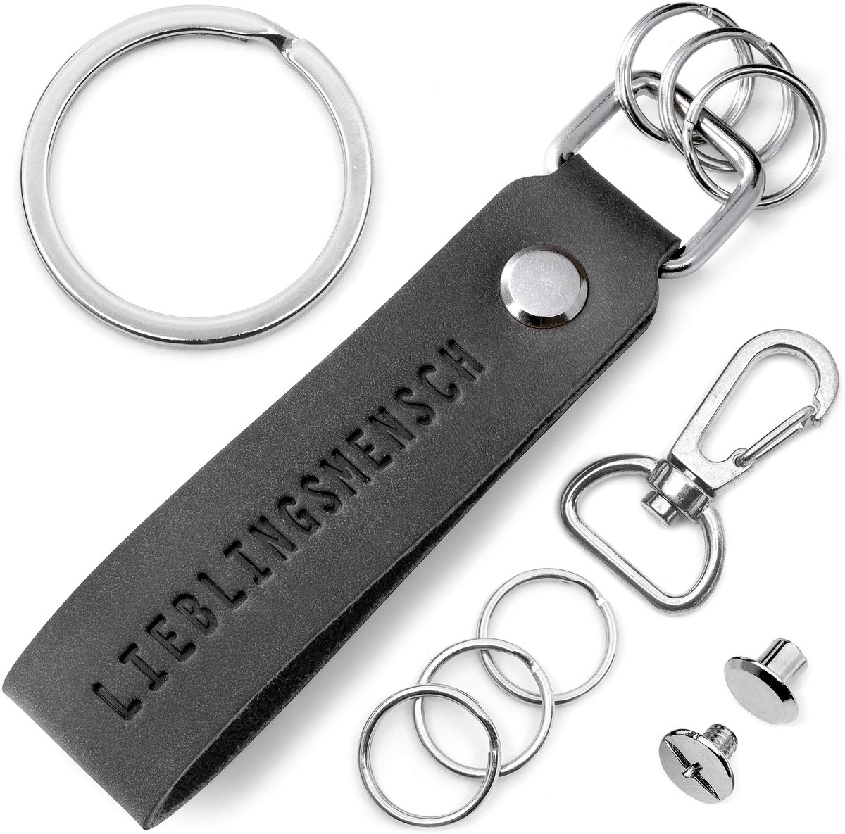 FABACH leren sleutelhanger met verwisselbare sleutelring in geschenkverpakking - sleutelhanger voor beste vriend en partner met favoriete persoon gravering - lanyard sleutelhanger