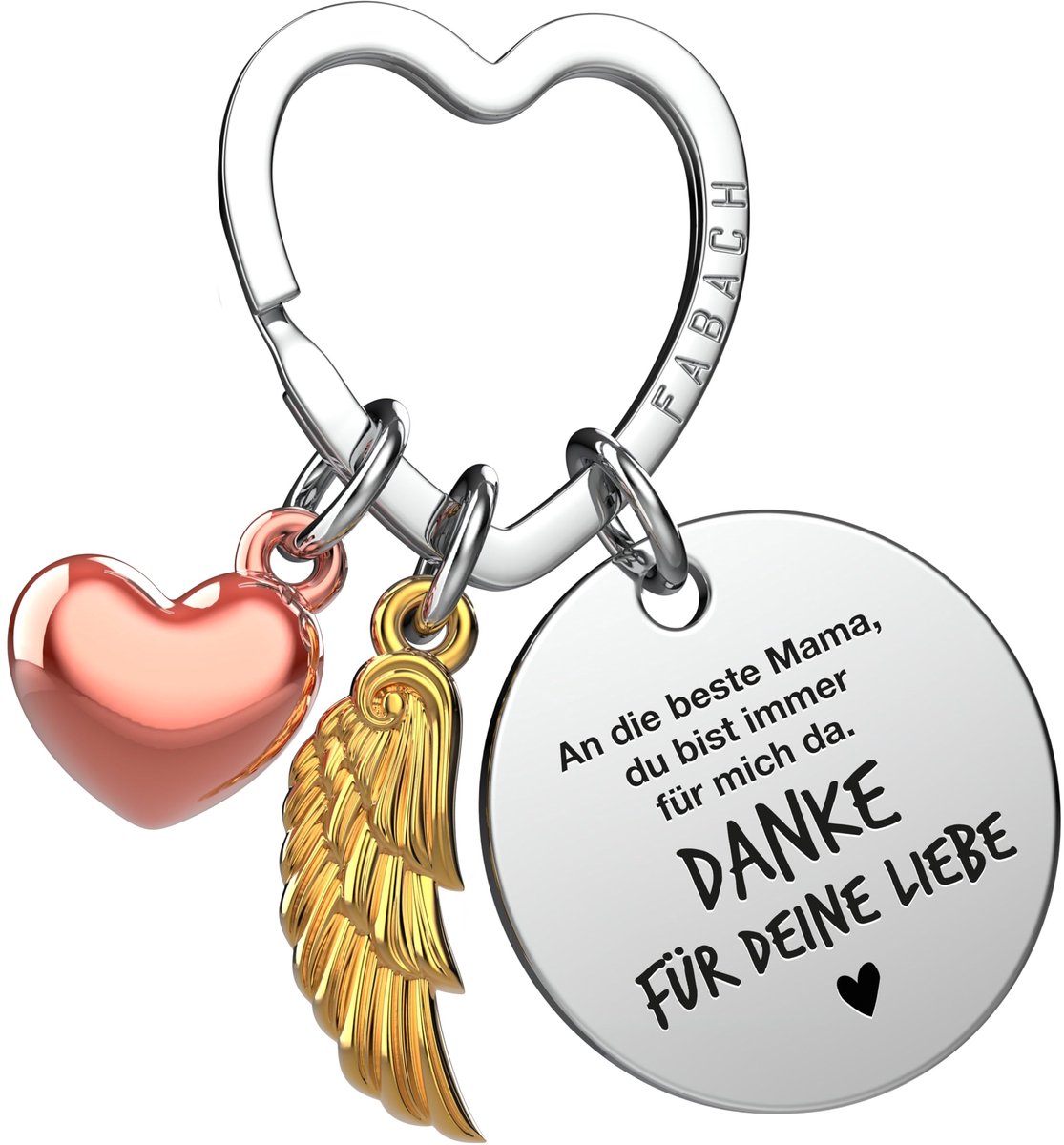 FABACH Beste Moeder Sleutelhanger Beschermengel Geluksbrenger met Hart en Gravure - Beste Moeder Cadeau Sleutelhanger - Beste Moeder Cadeau Engel Geluksbrenger Moederdag