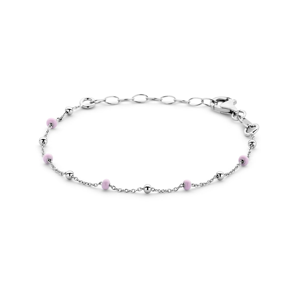 Yep! armband bolletjes roze emaille 13 + 3 cm - 2.5 mm - Zilver
