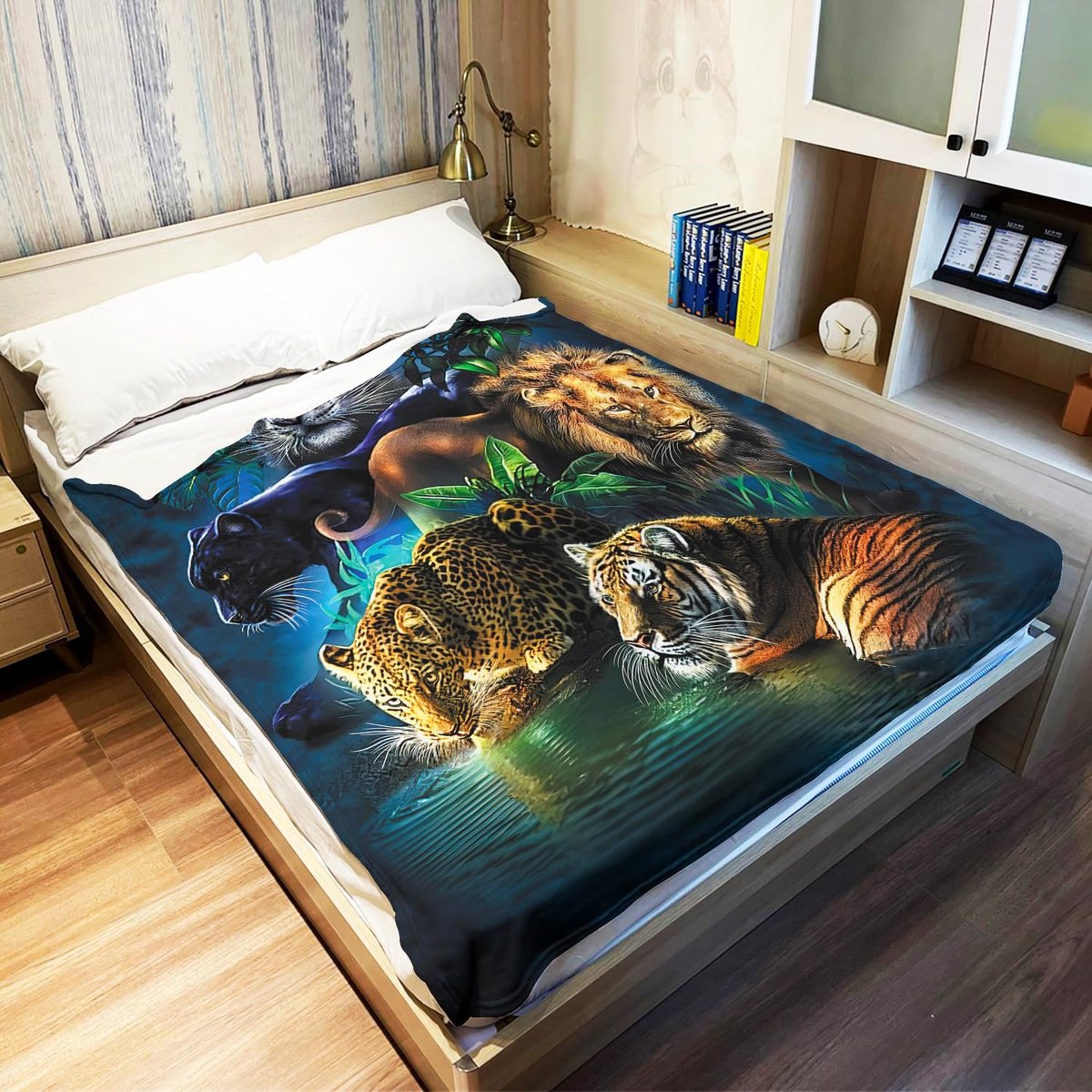 Ibenzoa Zachte en Warme Deken van Flanel Fleece met Tijger Cheetah Leeuw Design voor Thuis en Reizen kleurijk