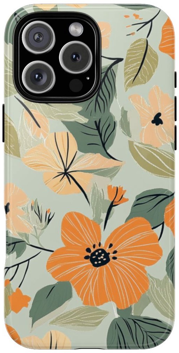 Oranje en Perzik Bloemenpatroon – Telefoonhoesje Geschikt voor iPhone 16 Pro Max