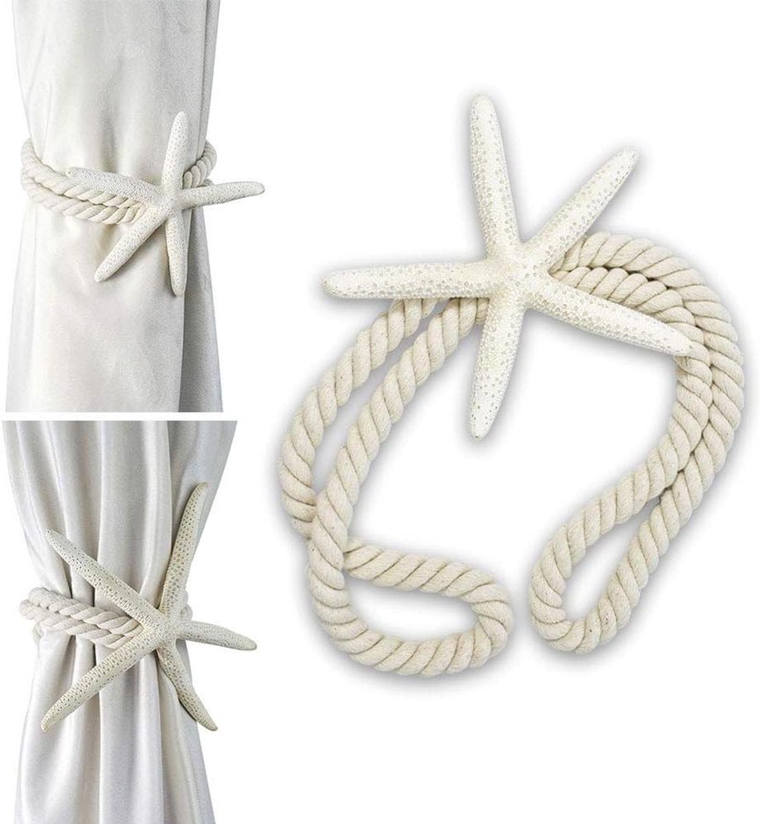 Zeester Gordijn Tiebacks - 2 Stuks Handgemaakte Touw Gordijn Banden - Strand Thema Decor - 15 Cm - Gemakkelijk Te Gebruiken