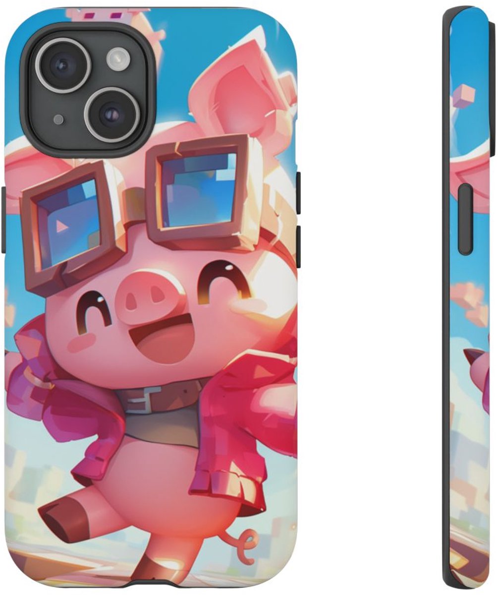 Vrolijk Roze Varkentje met Grote Bril – Telefoonhoesje Geschikt voor iPhone 15