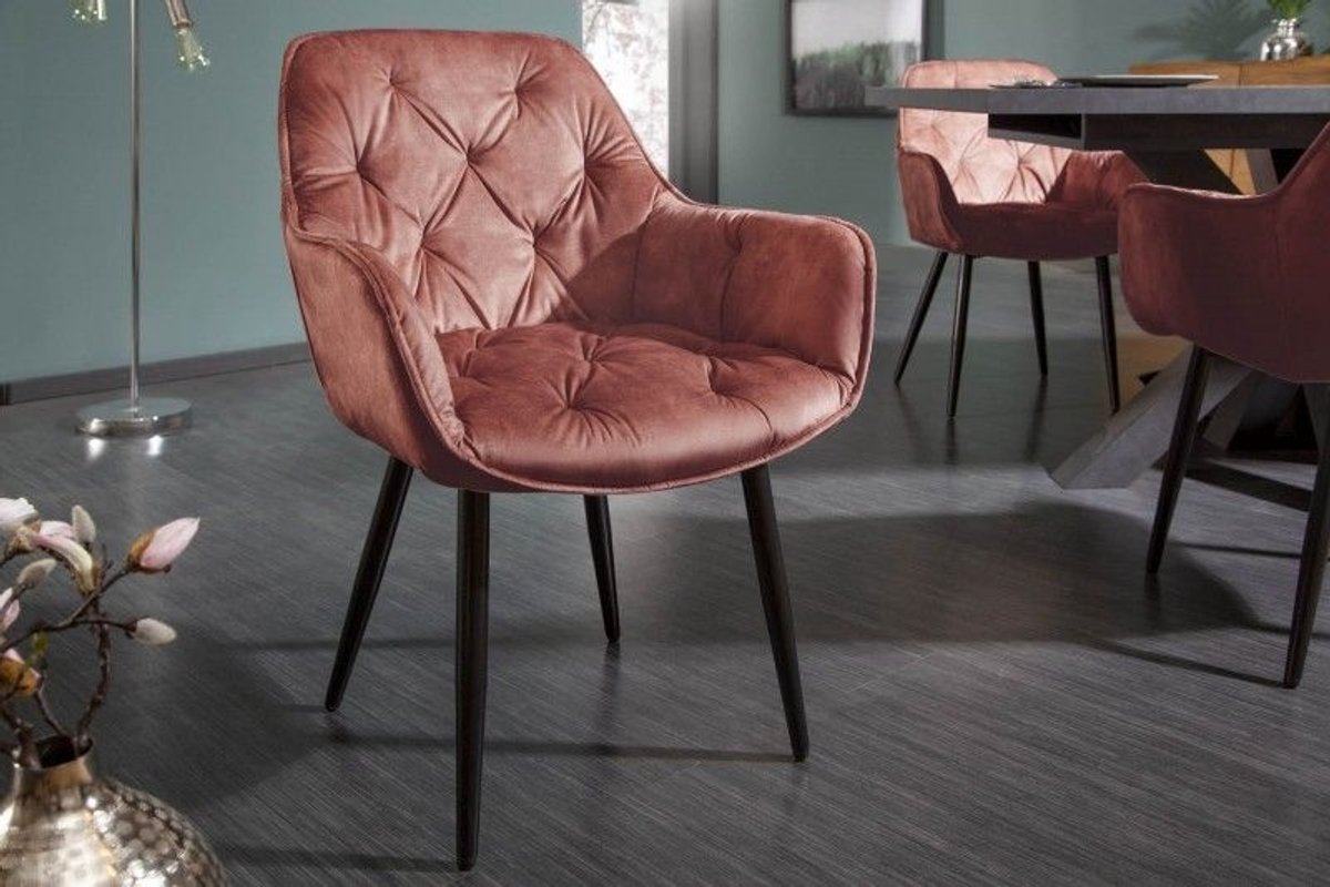 Invicta Interior Design stoel MILANO bruin fluweel met Chesterfield quilting - 41182 Zie omschrijving