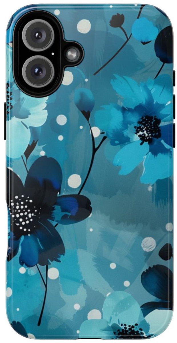 Blauw Bloemenpatroon met Stippen – Telefoonhoesje Geschikt voor iPhone 16 Plus