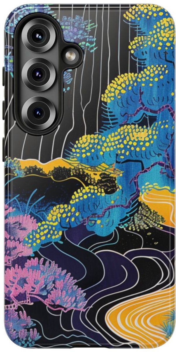 Kleurrijke Abstracte Bomen en Rivier – Telefoonhoesje Geschikt voor Samsung Galaxy S25