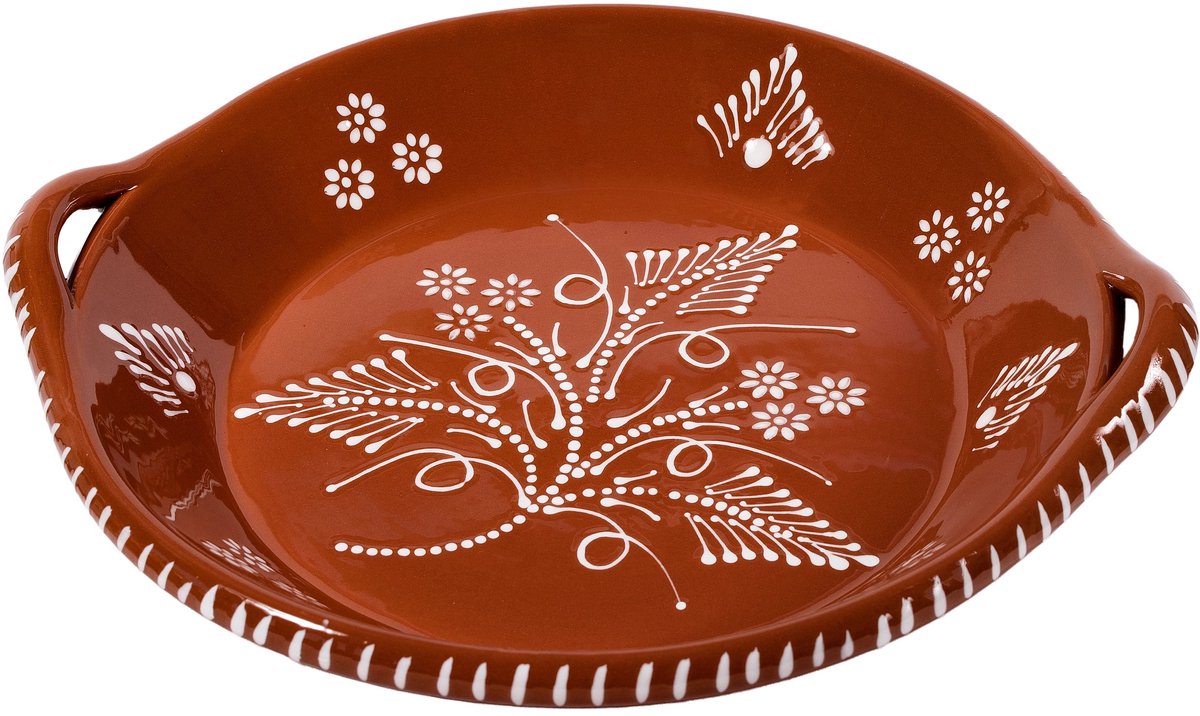 Socerâmica - Schaal terracotta wit beschilderd met handvatten 16x16cm - Schalen