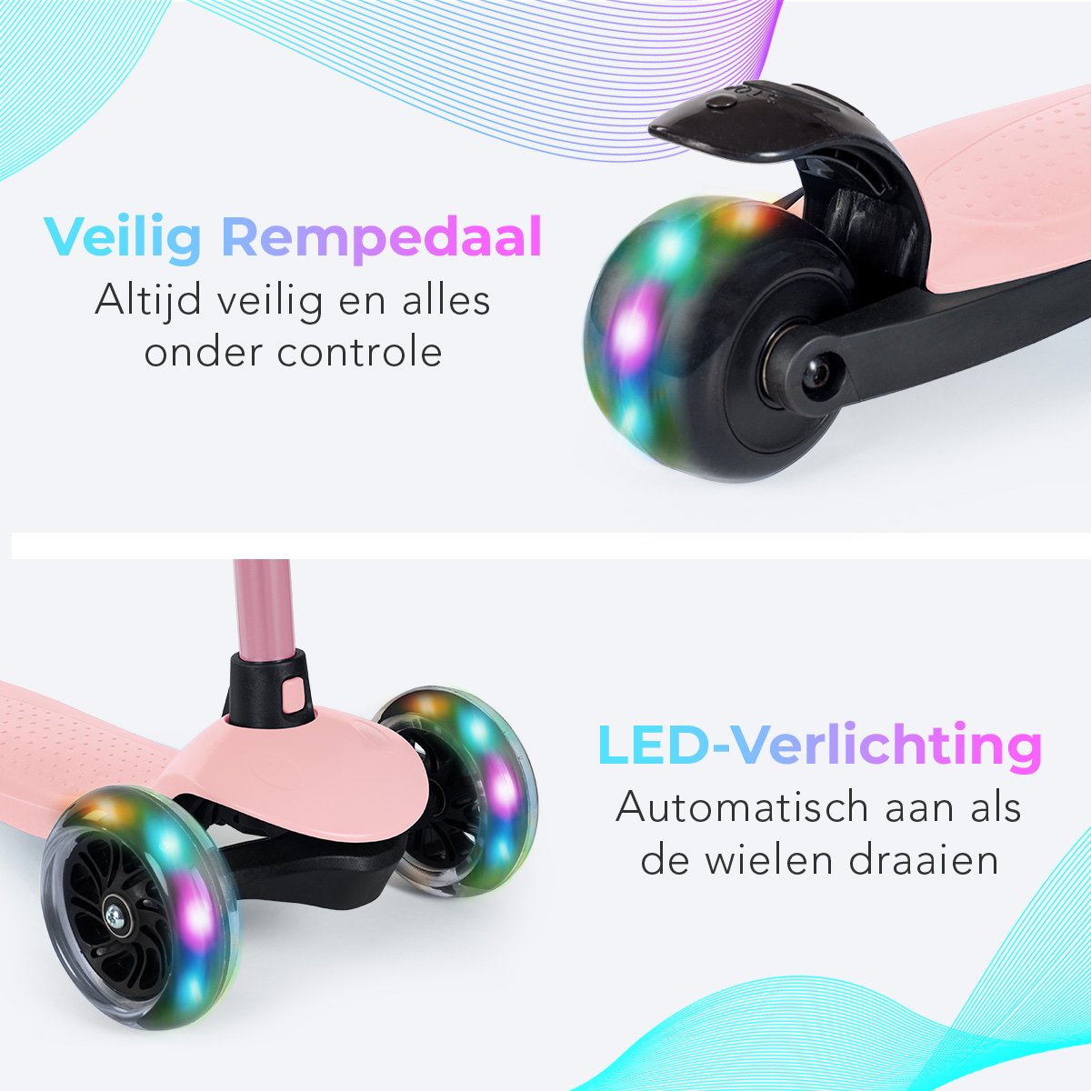 LifeGoods - Kinderstep - Step 2-5 Jaar - 3 Lichtgevende LED Wielen - Hoogte Verstelbaar - Jongens/Meisjes - Pastel Roze — afbeelding 8