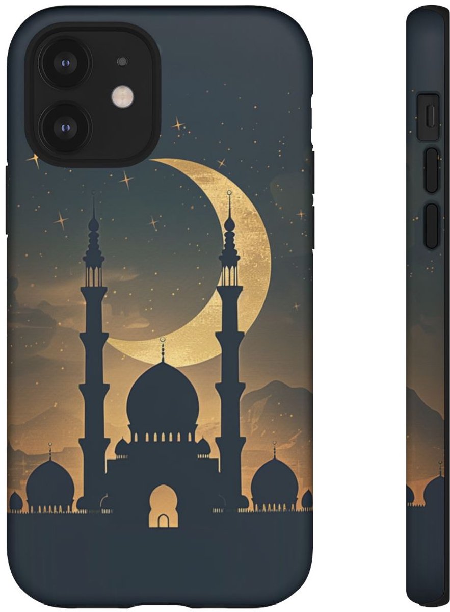 Sikkelmaan en Moskee Silhouet – Telefoonhoesje Geschikt voor iPhone 12