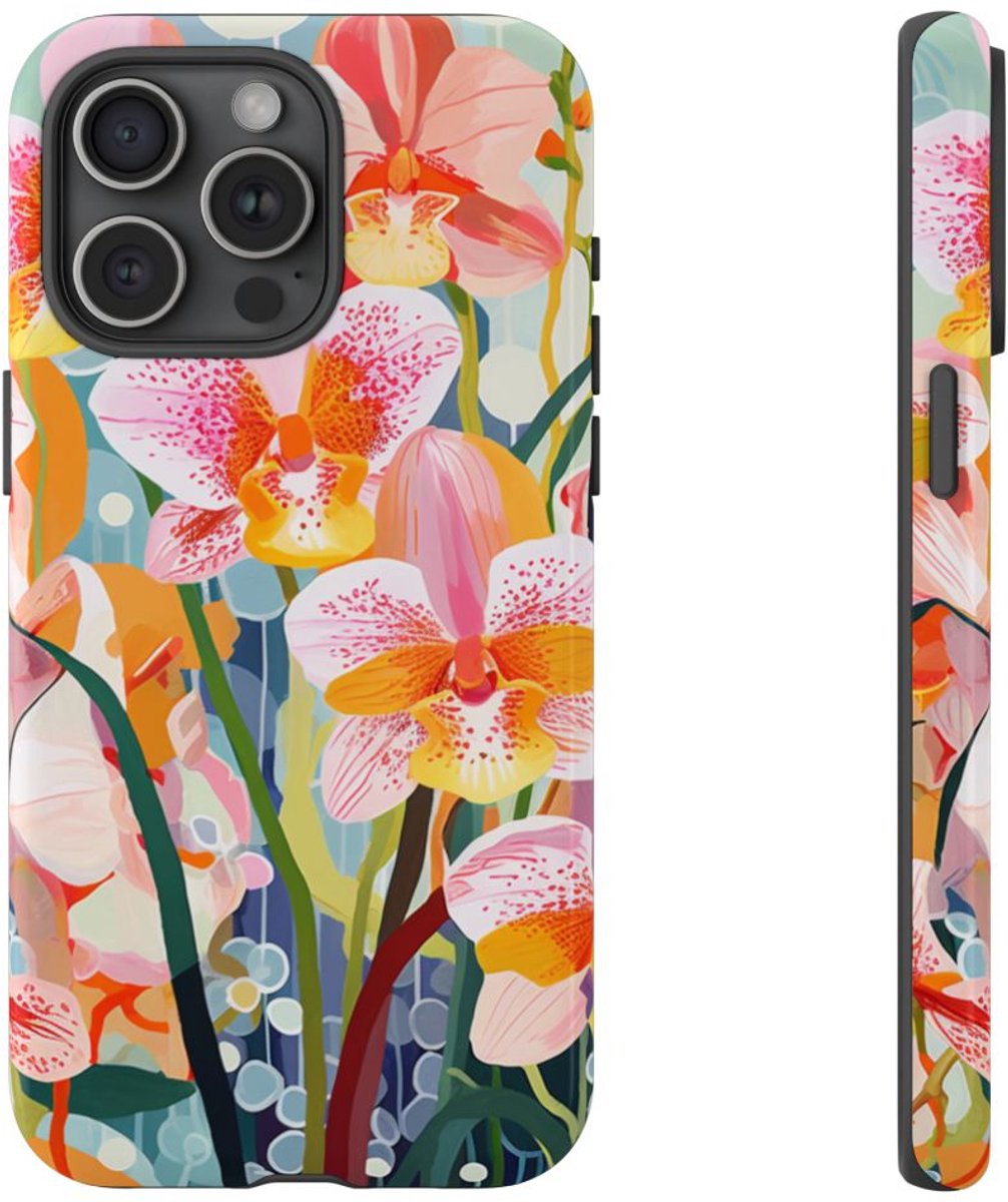 Kleurrijke Orchideeën Illustratie – Telefoonhoesje Geschikt voor iPhone 15 Pro Max