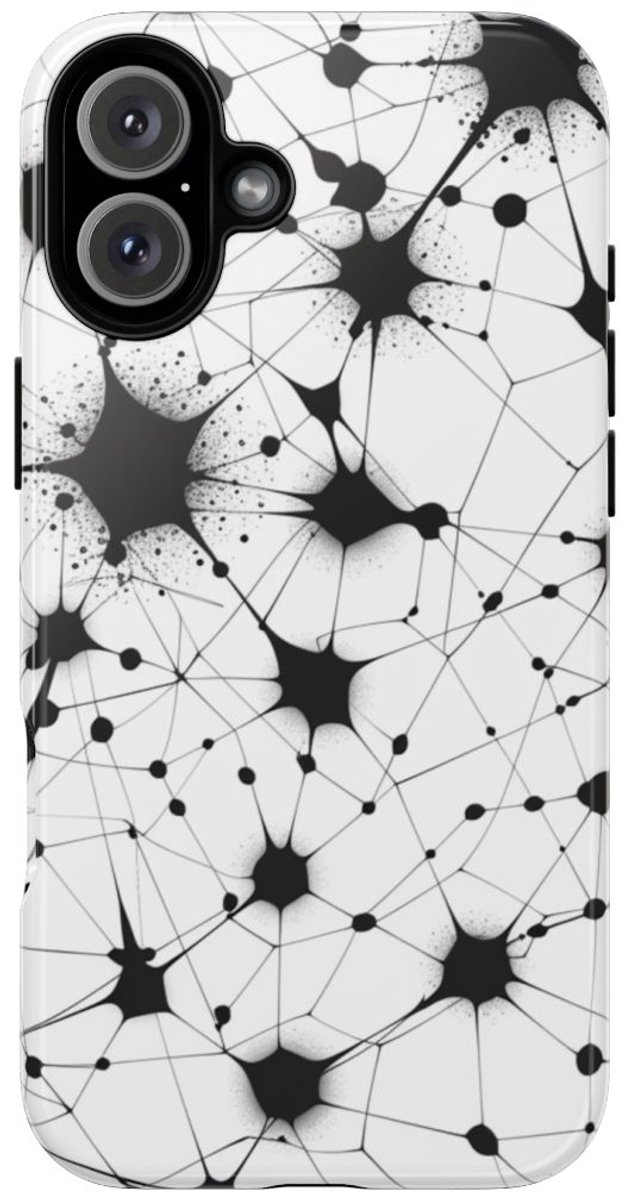 Zwart-Wit Abstract Netwerkpatroon – Telefoonhoesje Geschikt voor iPhone 16 Plus