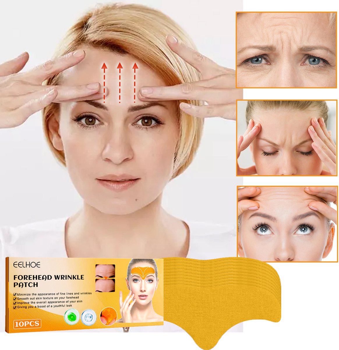 EELHOE Forehead Wrinkle Patch – Anti-rimpel – Hydraterend – Verstevigend – Fijne Lijntjes Vervaag – Collageen Boost – Natuurlijke Huidverzorging – 10PCS
