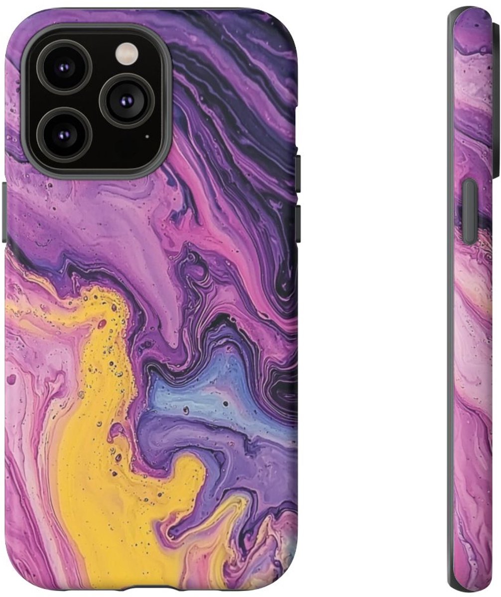 Paars-Geel Abstracte Vloeibare Kunst – Telefoonhoesje Geschikt voor iPhone 14 Pro Max