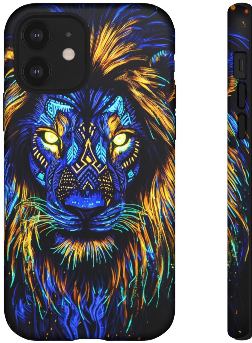 Gloeiende Leeuwengezicht Kunst – Telefoonhoesje Geschikt voor iPhone 12