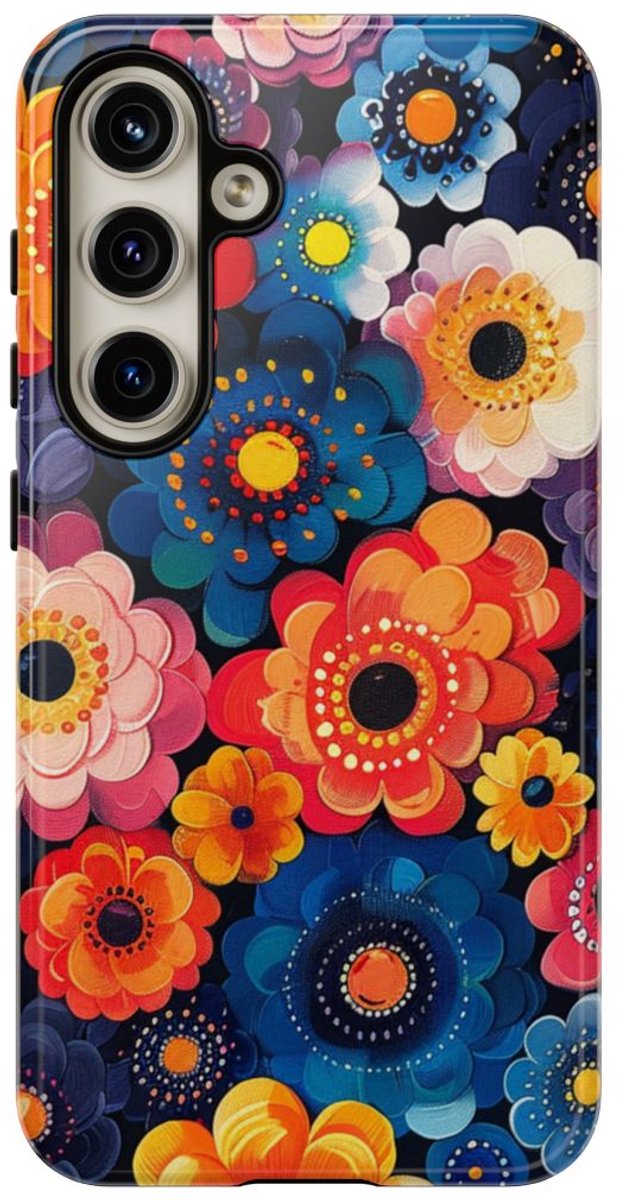 Levendig Abstract Bloemenpatroon – Telefoonhoesje Geschikt voor Samsung Galaxy S24