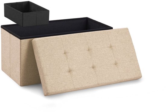 Banc Blumtal avec rangement - 76 x 38 x 38 cm - Tabouret avec rangement - Beige - avec 1 boîte