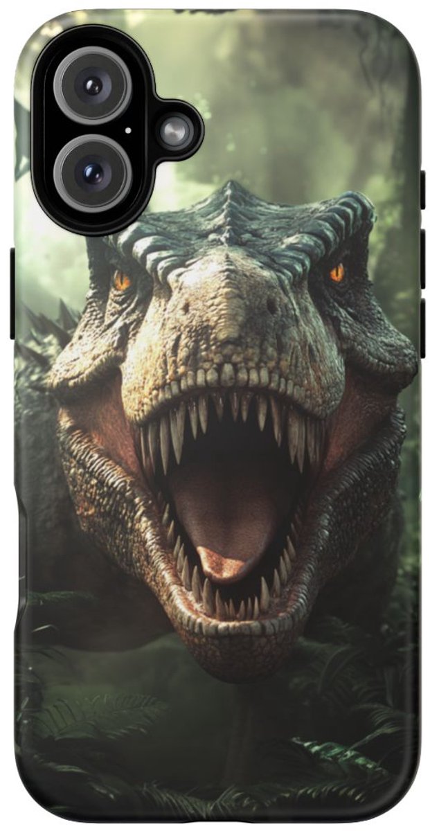 Stoere Dinosaurus in de Jungle – Telefoonhoesje Geschikt voor iPhone 16 Plus
