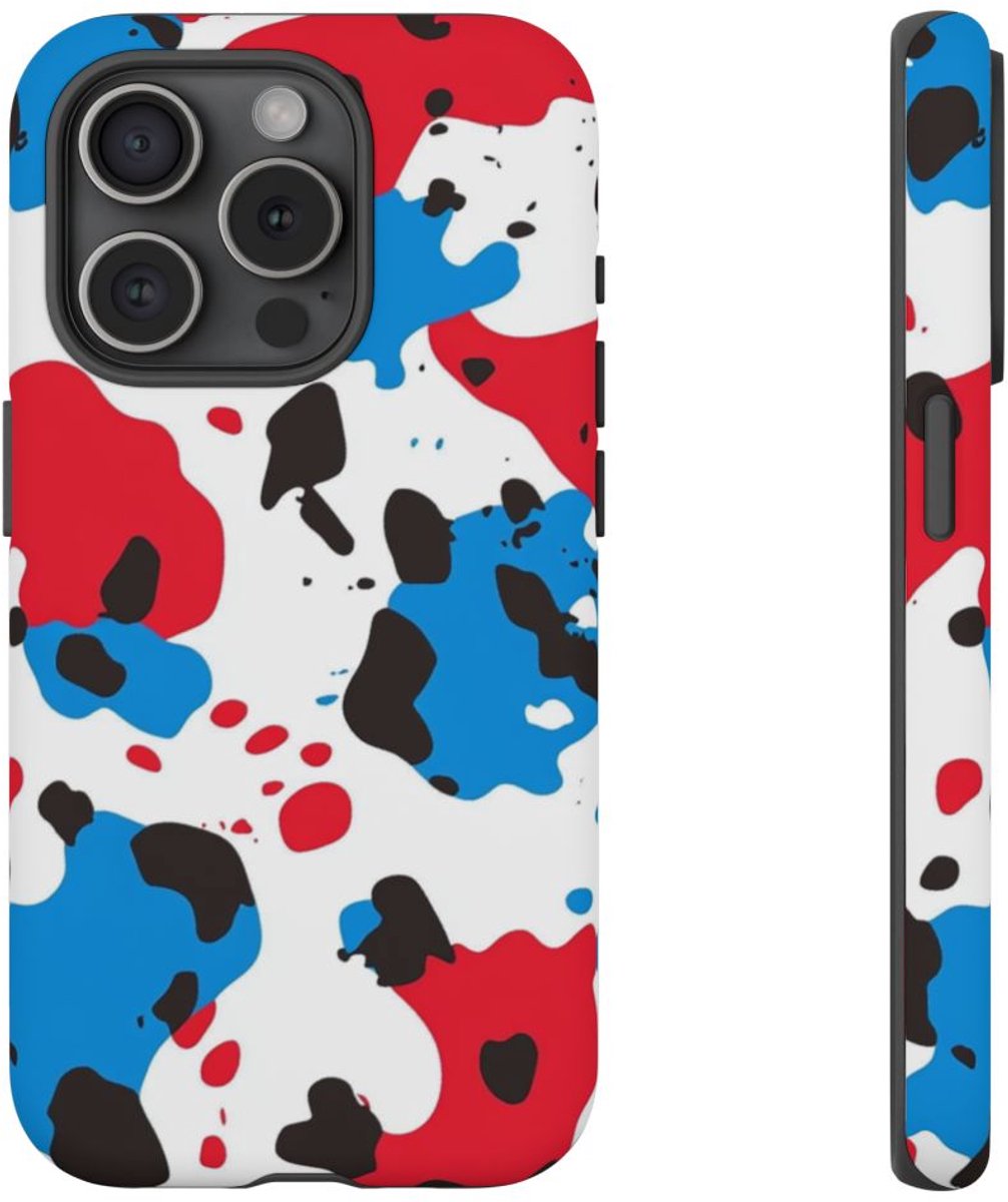 Rode en Blauwe Abstracte Vlekken – Telefoonhoesje Geschikt voor iPhone 15 Pro