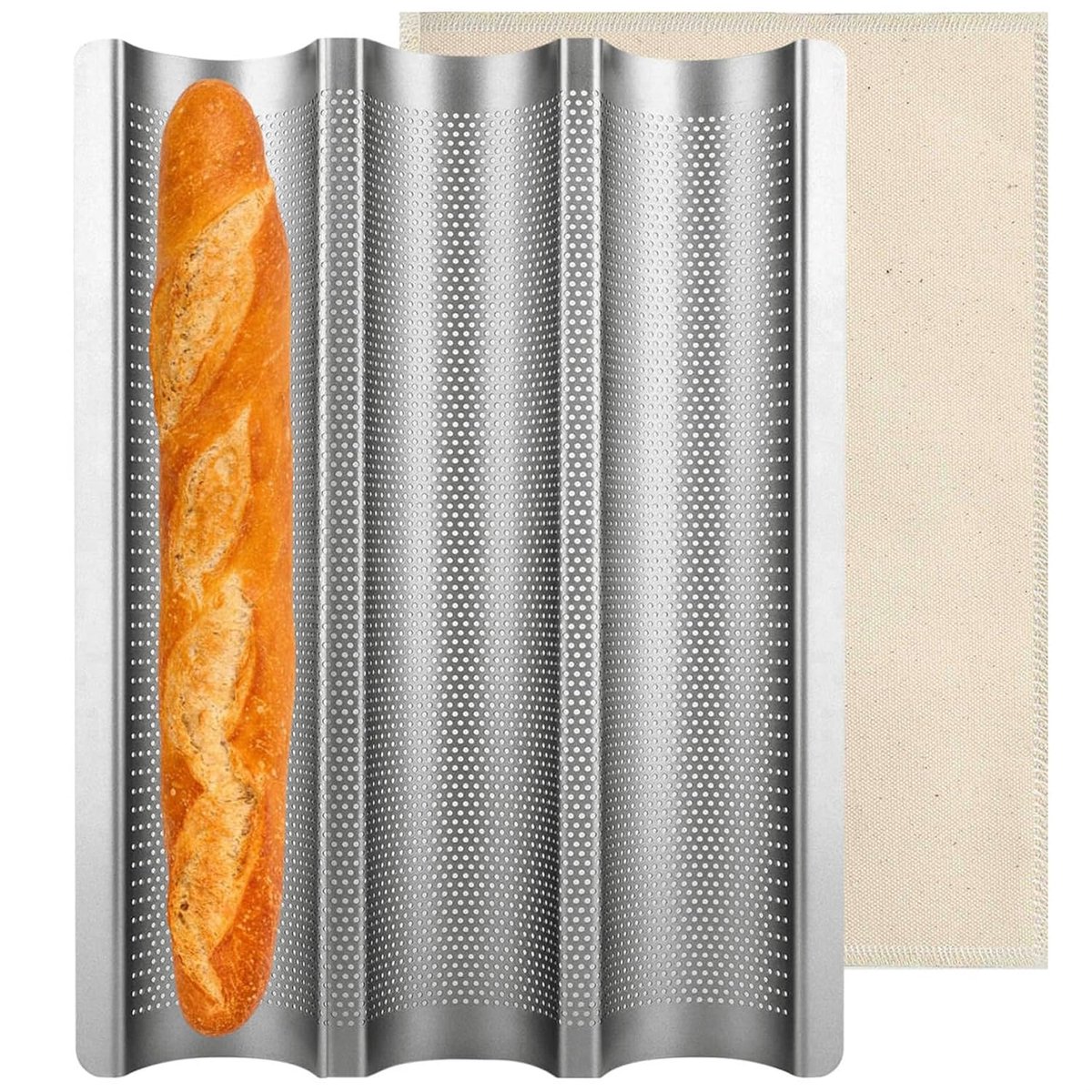 Baguette bakvorm met doek - hoogwaardig roestvrij staal - set van 1