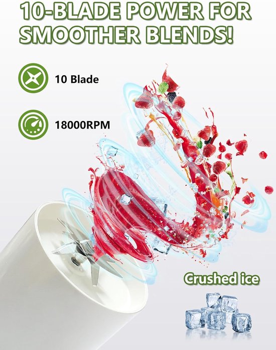 Sapcentrifuge - draagbare blender - smoothie blenderbeker - draagbare sapcentrifuge met deksel - 10 messen - Nippen en drinken door een rietje - crushbaar ijs - 340ml - voor shakes - smoothies - voor reizen - sport - kamperen - fitness - groente van Merkloos — afbeelding 2