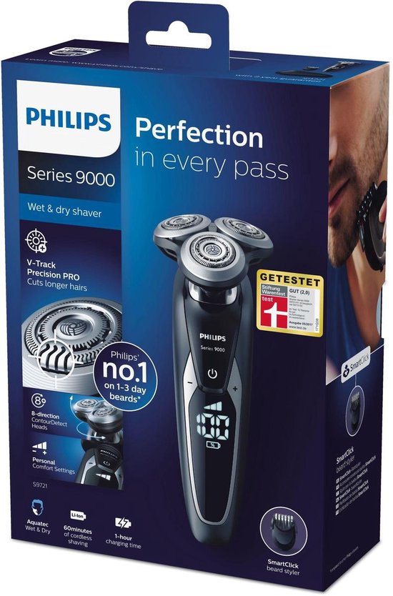 Philips SHAVER Series 9000 S9721/41 rasoir pour homme Rasoir rotatif Noir,  Argent | bol.com