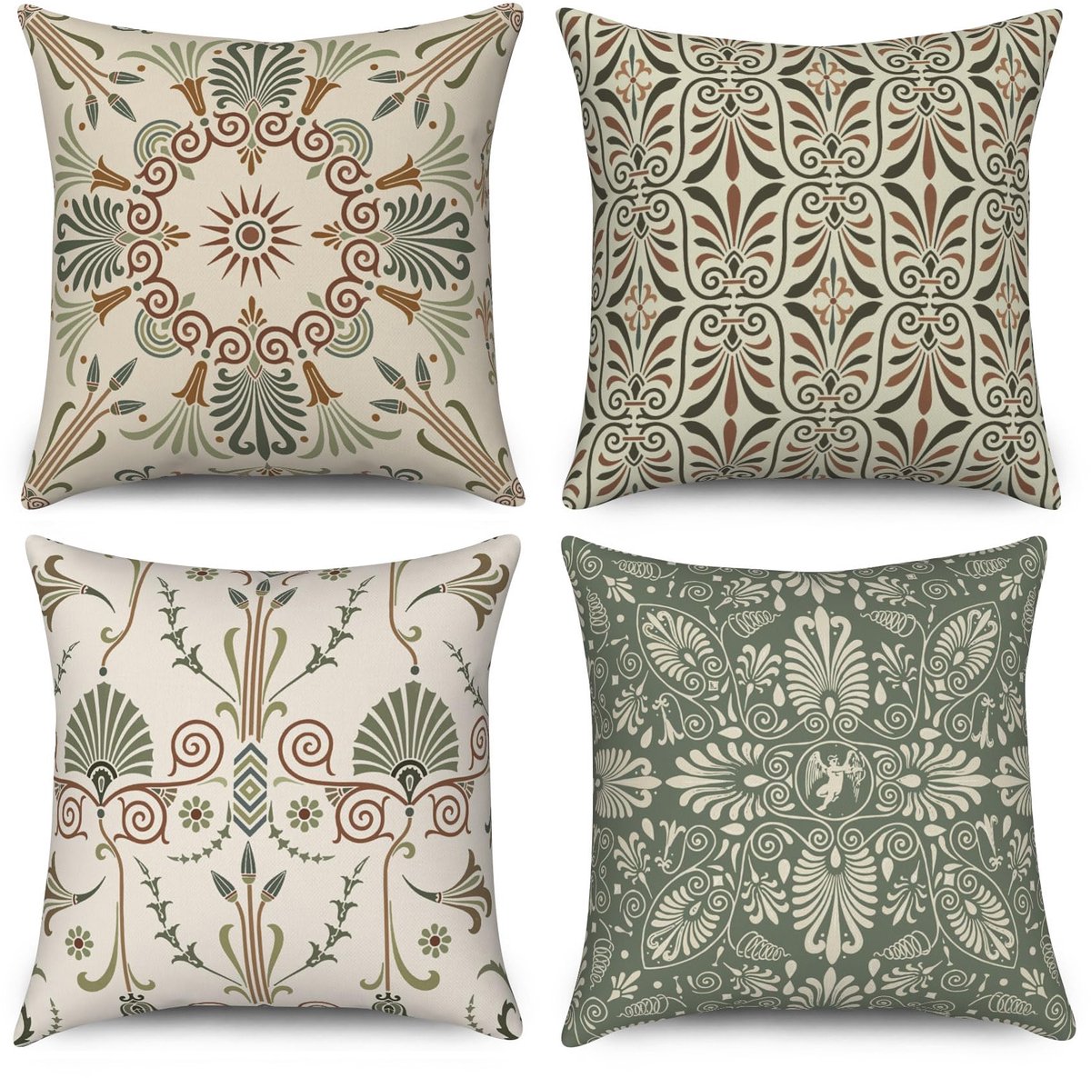Ibenzoa Kussensloop Set van 4 met Geometrisch Patroon in Modern Retro Boho-Stijl voor Sierkussens groen beige