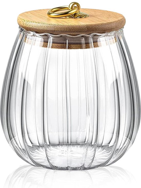 Praknu Glazen Glazen Voorraadpotten met Houten Deksel - 3-delige Vierkant met Bamboe Deksel - Luchtdicht - 1L - Doorzichtige Borosilicaatglas