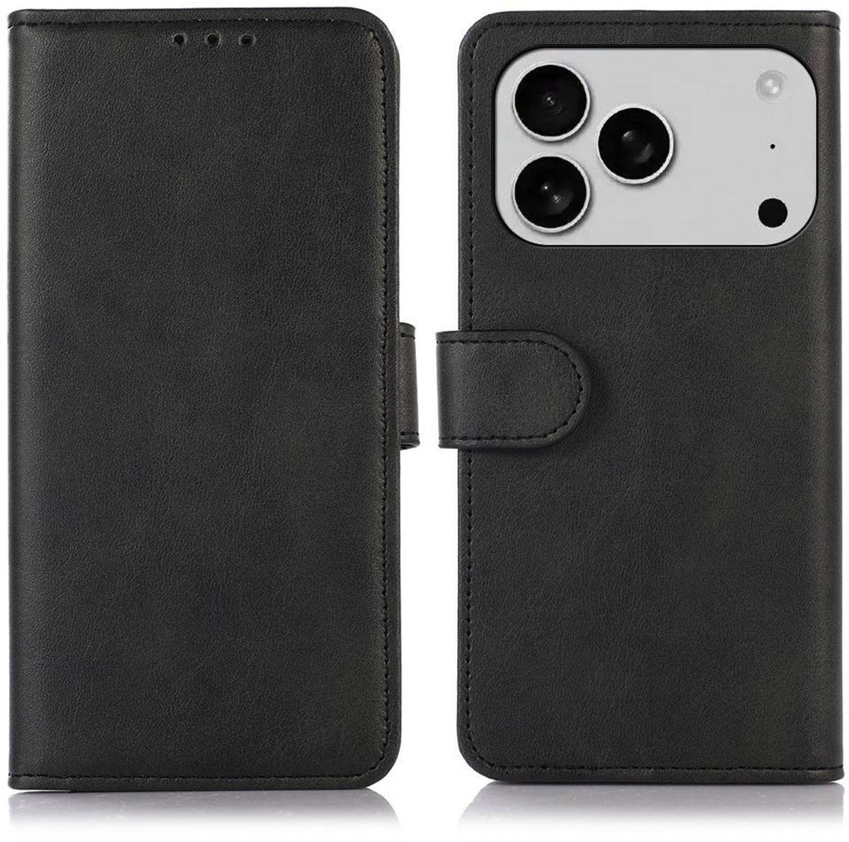 Mobigear Telefoonhoesje geschikt voor Apple iPhone 17 Pro Max Hoesje | Mobigear Wallet Bookcase Portemonnee | Pasjeshouder voor 3 Pasjes | Telefoonhoesje voor Pinpas / OV Kaart / Rijbewijs - Zwart
