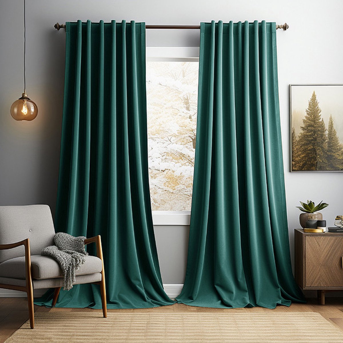 Gordijnen Blackout - Gordijnen - Gordijnen Kant en Klaar 2 Stuks - Fluwelen Gordijnen - Warmtewerend Gordijn - Geschikt Voor Woonkamer Slaapkamer - B 132 x H 274cm - Groente