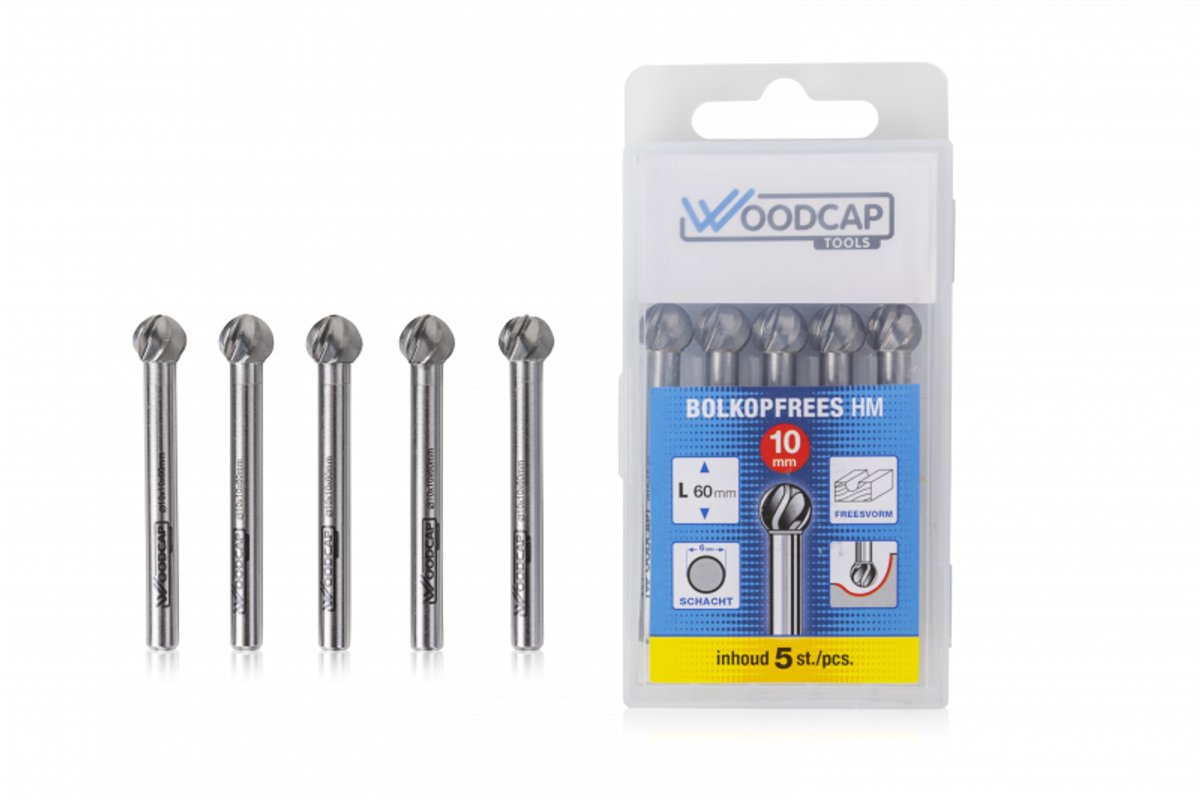 Houtrotfrees Woodcap Tools HM Bolkopfrees ø 10 mm x 10 x 60 mm (5 Stuks)