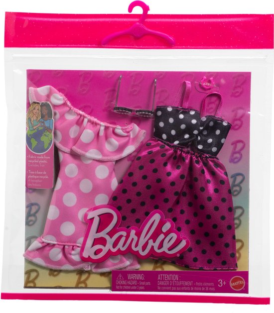 Barbie 2-Pack Kleding Outfit en Accessoires - 2 Zomerse stippeljurken, Zonnebril en Armband van Barbie — afbeelding 3