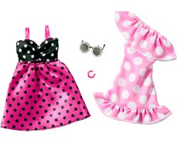 Barbie 2-Pack Kleding Outfit en Accessoires - 2 Zomerse stippeljurken, Zonnebril en Armband