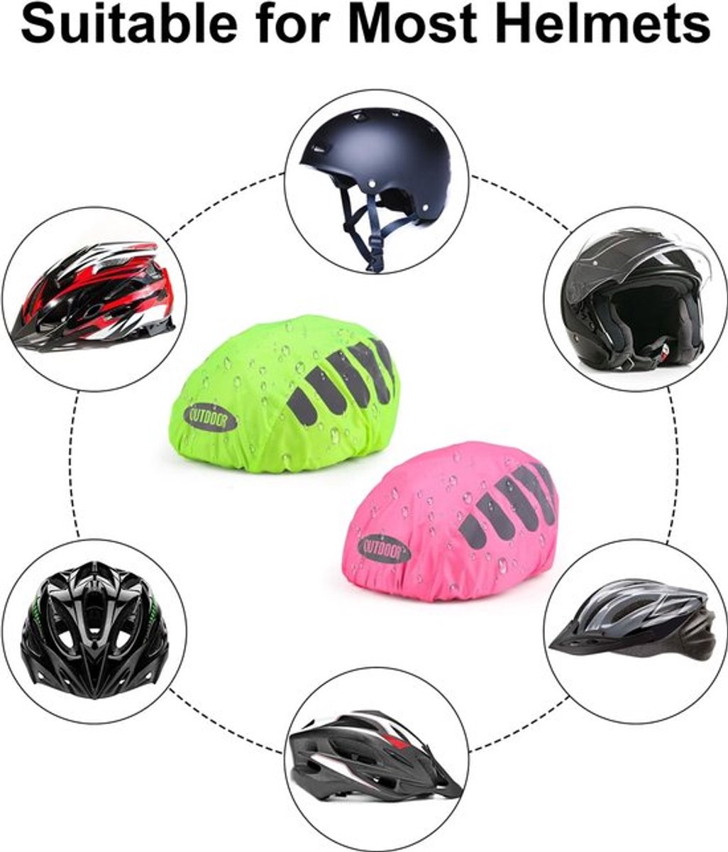 2 Stuk - Fietshelm Regenhoes - Helmhoes - Regenbescherming - Waterdichte Bescherming Voor Fietshelmen - Regenhoes Helm - Reflecterende Muts Voor Helm - Fietshelm Hoes - Waterdichte Fietshelm Cover - Reflecterende Strepen - Universeel - Groen / Roze