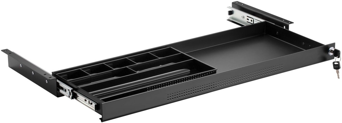 CAVO Documentenlade, afsluitbaar, staal 740 x 250 mm, incl. ladebak zwart, bureaulade, ondertafellade