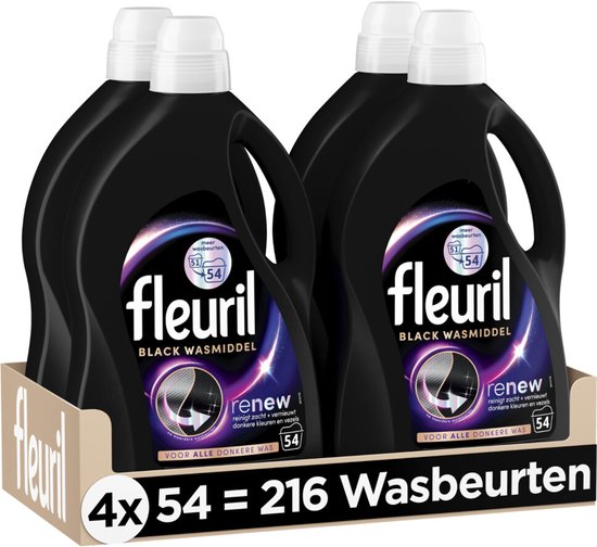 Fleuril Wasmiddel 54 wasbeurten Black - 4 x 2,430 liter - Voordeelverpakking
